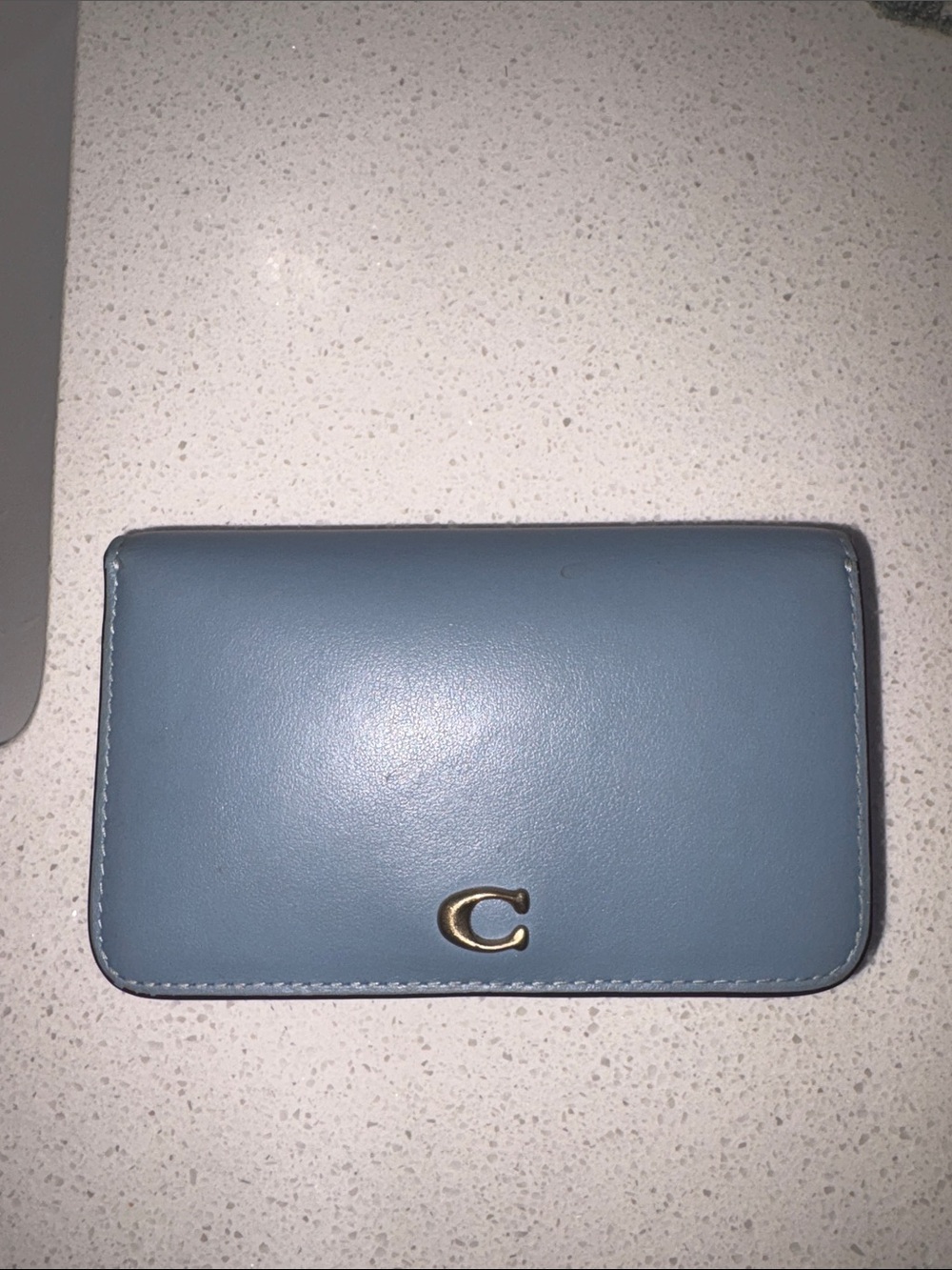 Coach Light Blue Leather Card Case with Gold 'C' Accent
